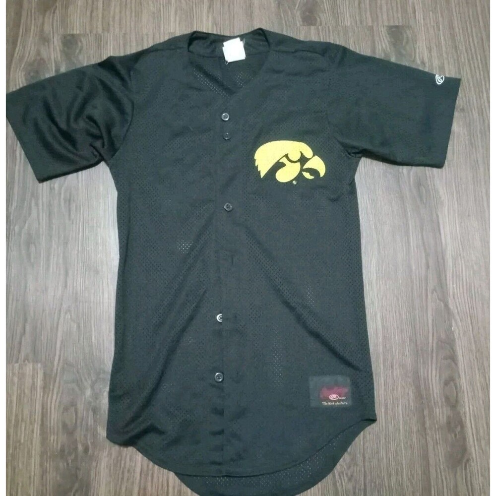 Rawlings Shirt Jersey Unisex Size Xs Black Mesh Hawkeyes Logo Button Down